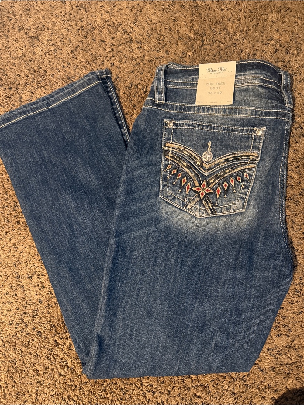 Miss Me Blue Embroidered Bootcut Jeans